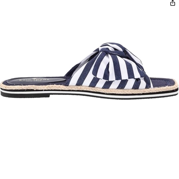 Kate Spade Caliana Stripe Slide Sandal Navy White Flat Designer Summer Shoe 8.5 - Picture 4 of 12